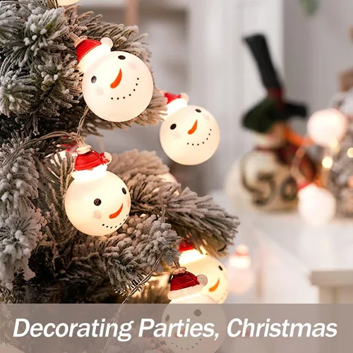 Vista 5 de Luces de cadena de Navidad 10 piezas Luces de cadena de muñeco de nieve Impermeables Luces de hadas de Navidad Alimentadas por batería Decoración