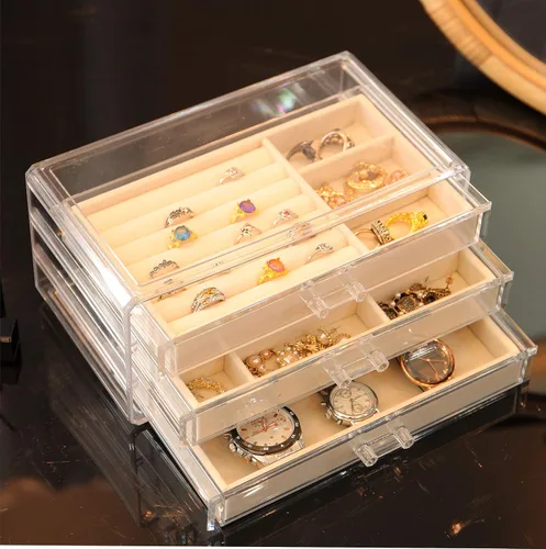 Vista 8 de Organizador de joyas Cq Acrylic de terciopelo con 3 cajones