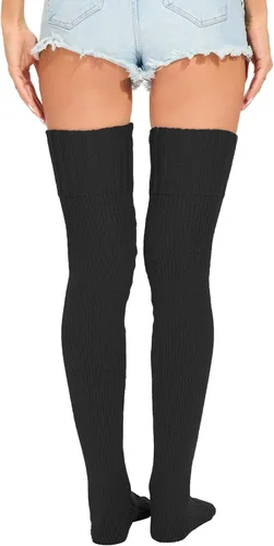 Vista 6 de HYTENSUN Calcetines altos de punto para mujer, calcetines altos gruesos por encima de la rodilla, calcetines de tubo de ganchillo, calentadores