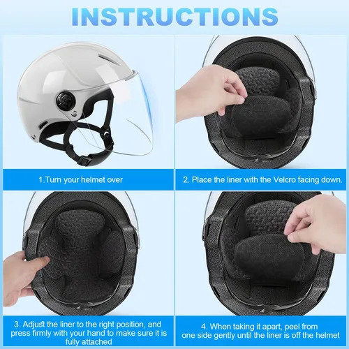 Vista 4 de Forro para casco de motocicleta, relleno de casco de motocicleta, relleno de casco con gancho y bucle, almohadilla de forro reutilizable lavable