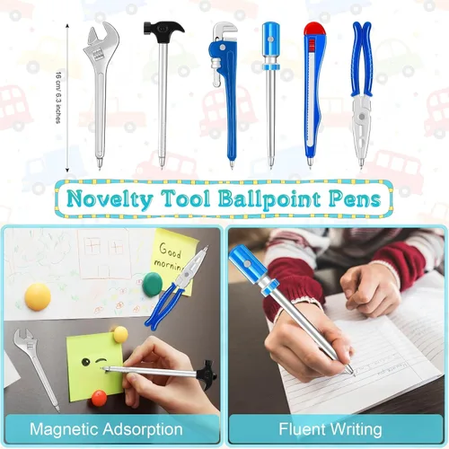 Vista 3 de Zonon - Juego de 6 bolígrafos de herramientas novedosos con 2 porta lapices con forma de neumático, bolígrafos de escritura de bola para hombre