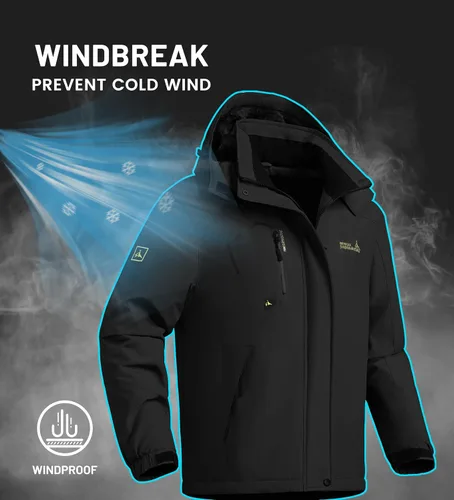 Vista 6 de Chaqueta de esquí para hombre, impermeable, cálida, abrigo de nieve de invierno para senderismo M-negro