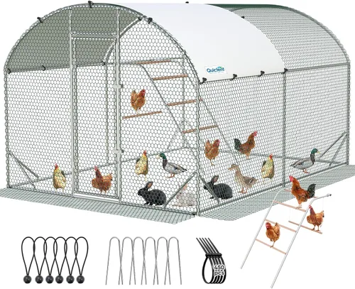 Vista 11 de Quictent Essential Series - Gallinero de metal de 6.6 x 9 x 6.6 pies con escalera de escalada, jaula para aves de corral al aire libre con alambre