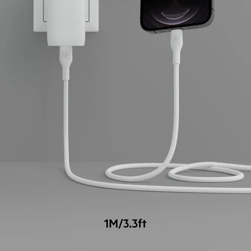 Vista 6 de Belkin BoostCharge Flex Cable USB-C a Lightning de silicona (3.3 ft/3.3 pies), cable de carga certificado MFi para la serie de iPhone con clip