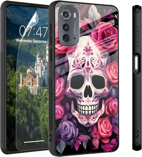 Vista 82 de Funda para Motorola Moto Edge 2022, cubierta trasera de vidrio templado con protector de pantalla, funda protectora a prueba de golpes para Motorola