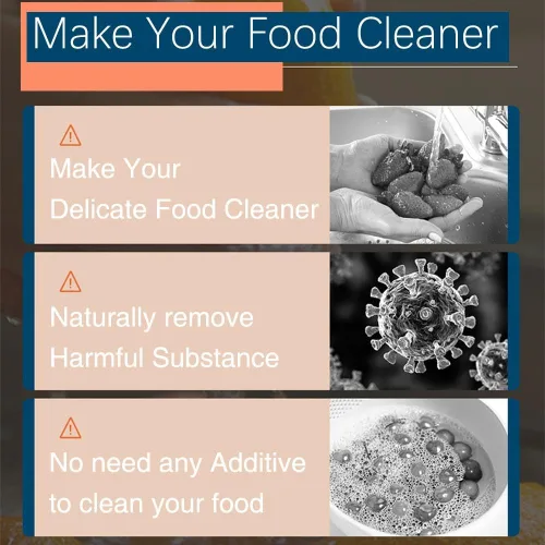 Vista 4 de Máquina limpiadora de verduras y frutas, dispositivo de limpieza de frutas purificado a prueba de agua con tecnología de purificación de iones OH