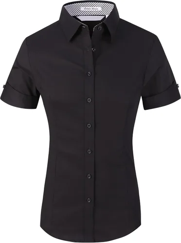 Vista 14 de Alex Vando Camisas de vestir para mujer, sin arrugas, ajuste regular, manga larga, elástica, camisa de trabajo