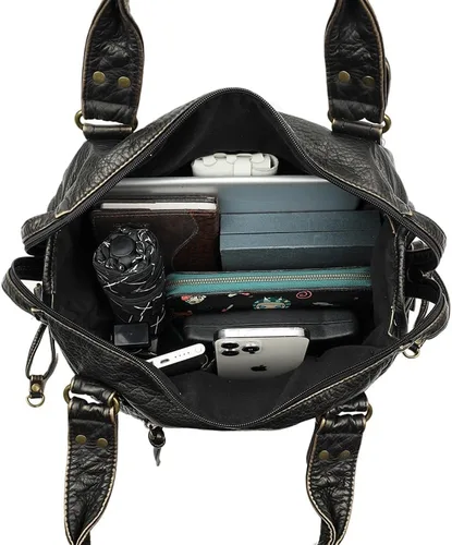 Vista 4 de Bolso de mano y bolso de mano para mujer, de piel sintética, con cremallera, bandolera