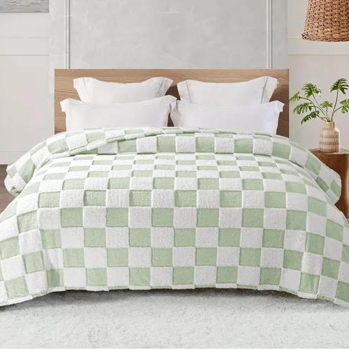 Vista 16 de Exclusivo Mezcla - Manta de franela super suave y cálida con diseño de vellón esponjoso, para sofá, cama, con lindo patrón a cuadros, negro, 50" x