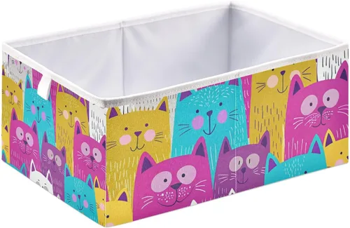 Vista 2 de Kigai Lindos cubos de almacenamiento para gatos, 11 x 11 x 11 pulgadas, cesta de almacenamiento plegable grande de tela, organizador para juguetes