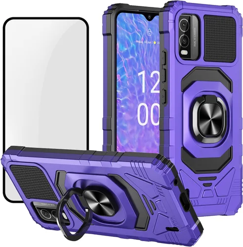Vista 9 de Ailiber Funda para Nokia C210, Nokia C210 con protector de pantalla de vidrio templado, soporte de anillo para montaje magnético de coche