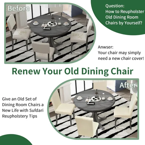 Vista 3 de Sufdari Juego de 4 fundas para sillas de comedor, color beige, antideslizantes, de elastano, elásticas, para comedor, hotel (Grande)