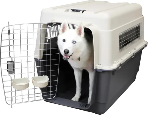 Vista 14 de SportPet Designs Perreras de plástico, Jaulas de viaje para perro, de plástico con ruedas, aprobadas para aerolínea, con puerta de alambre
