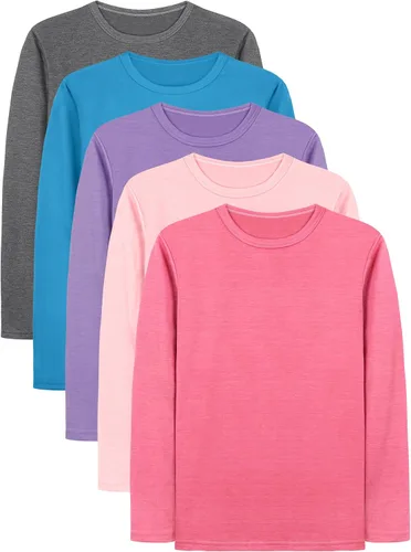 Vista 7 de Cooraby - Paquete de 5 camisetas básicas de manga larga para niñas de 2 a