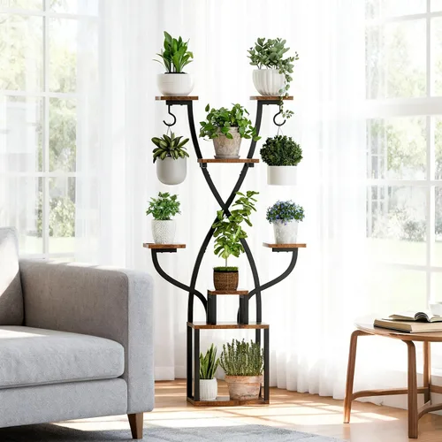 Vista 2 de Soporte para plantas de interior con luces de crecimiento, estante de metal de 8 niveles para múltiples plantas, soporte de esquina de 64 pulgadas