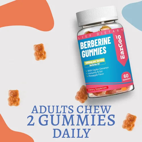 Vista 7 de Gomitas de berberina con canela de Ceilán, suplemento HCI de berberina de 1200 mg para metabolismo y apoyo energético, vegano, sin gelatina, 60