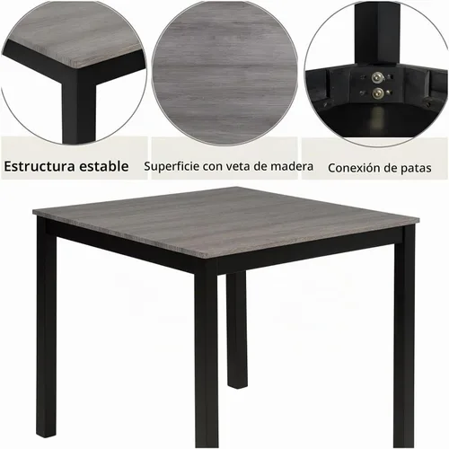 Vista 4 de Juego de mesa de comedor de 5 piezas para 4, juego de cocina de altura de mostrador con mesa cuadrada de madera y 4 sillas, sillas de sala