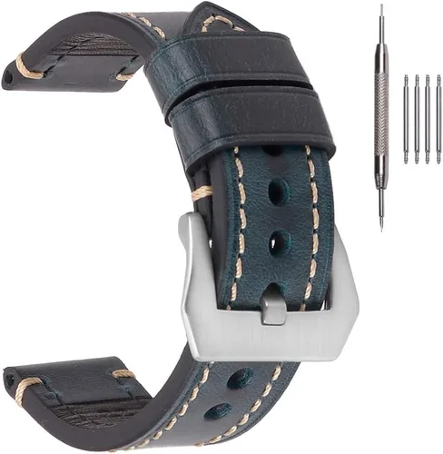 Vista 13 de EACHE Bandas de cuero para reloj de hombre, cuero vintage de caballo loco & cuero curtido vegetal & cuero encerado con aceite grueso, bandas
