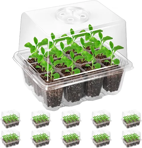 Vista 15 de Bonviee Paquete de 5 bandejas de inicio de semillas, kit de iniciación de plantas con cúpula de humedad ajustable y base de invernadero para Negro
