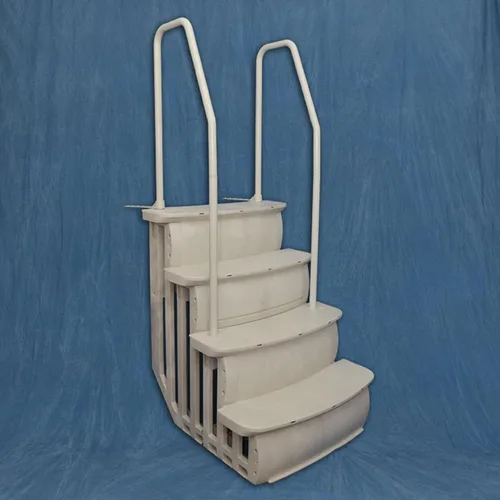 Vista 4 de Main Access Escalones de fácil entrada con pasamanos dobles para piscinas sobre el suelo de 48 a 54 pulgadas con plataforma/plataforma, color gris