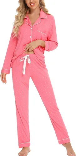 Vista 22 de Leikar Button Up Pajamas For Women Long Sleeve Viscose Soft Pjs Lounge bean paste