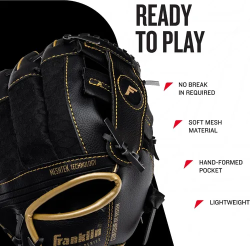 Vista 3 de Franklin Sports Guantes Meshtek + pelota para niños Negro/Dorado