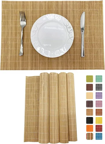Vista 18 de Juego de 8 manteles individuales de bambú para sushi, estilo japonés, antideslizantes, de bambú, lavables, resistentes al calor, para comedor