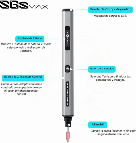 Vista 4 de AM ARROWMAX Lápiz de grabado inteligente, motor HollowCup, 42 bits con estuche de aluminio, OLED, carga magnética, mini herramienta de grabado