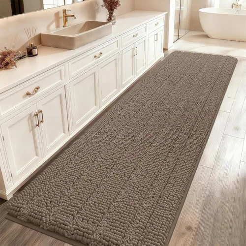 Vista 35 de ACCUMTEK - Juego de alfombras de baño a rayas beige de 3 piezas, ultrasuaves, antideslizantes de chenilla, alfombras de baño mullidas y absorbentes