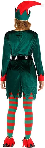 Vista 5 de Disfraz de elfo de Papá Noel para adultos, juego completo de fiesta de cosplay verde para la familia