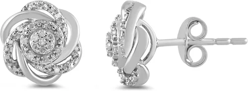 Vista 2 de Aretes de diamante de plata fina con taco de racimo de flores de 7 piedras