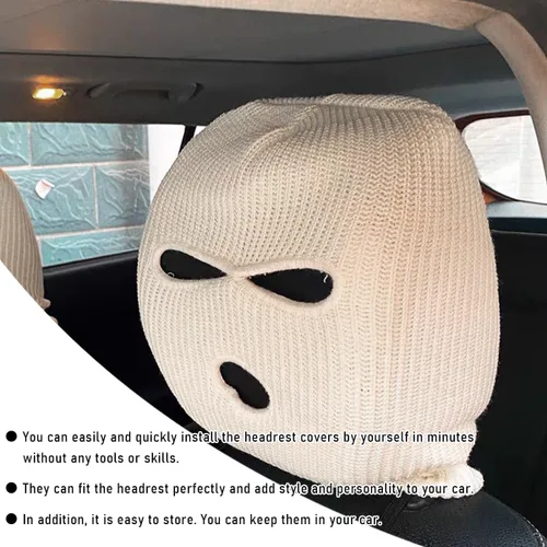Vista 5 de 2 fundas para reposacabezas de automóvil, divertida máscara de cara completa personalizada para asiento de automóvil, máscara de esquí, protección