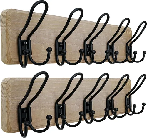 Vista 18 de Dseap Perchero para Abrigos Montado en Pared - Perchero Resistente de Estilo Granja Rural con 5 Ganchos de Alambre para Ropa, Sombrero, Chaqueta