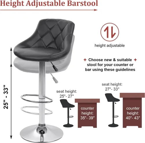 Vista 3 de TTY Store Juego de 2 taburetes de bar de piel sintética, modernos taburetes de bar giratorios de altura ajustable, sillas de bar con respaldo