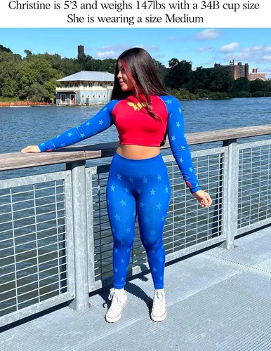 Vista 2 de DC Comics Conjuntos de entrenamiento activo para cosplay para mujer, Wonder Woman, Batgirl, Harley Quinn, Supergirl, conjuntos de leggings de 2