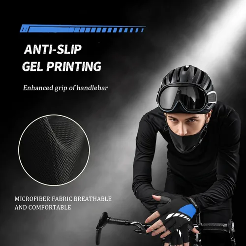 Vista 6 de Guantes de ciclismo, guantes de ciclismo acolchados de gel para hombres, antideslizantes, absorben los golpes, ligeros y transpirables, diseño
