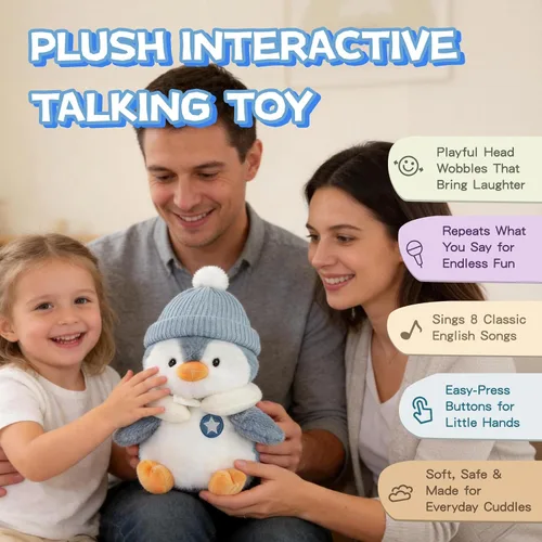 Vista 8 de Juguete de pingüino parlante interactivo de felpa para bebé y niño, regalos para niños y niñas, cantar, imitar, grabar, repetir lo que dices
