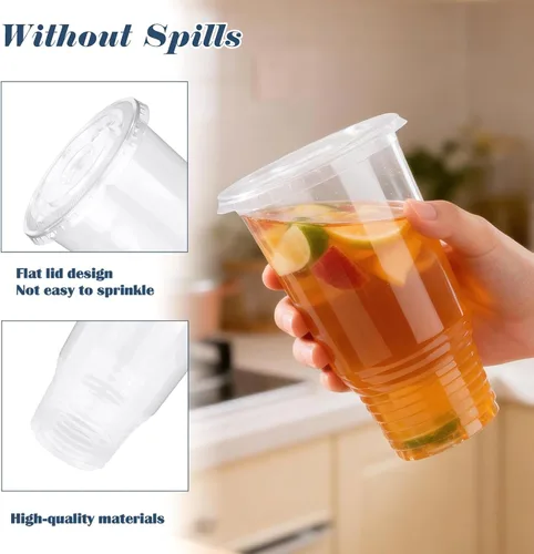 Vista 3 de Vasos de plástico transparente de 32 onzas con tapas, 40 vasos desechables para bebidas frías, postres, helado, café helado, té con leche
