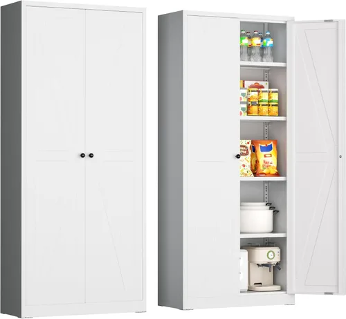 Vista 37 de INTERGREAT Gabinete de almacenamiento de metal con puertas con cerradura, gabinetes de almacenamiento de acero con cerradura con 2 puertas y Negro