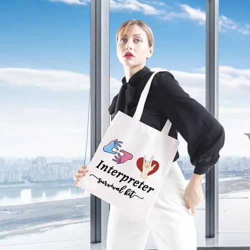 Vista 5 de GJTIM Interprete Bolsa con cremallera para intérprete de supervivencia, bolsa de maquillaje de regalo, para intérprete de lenguaje de signos ASL