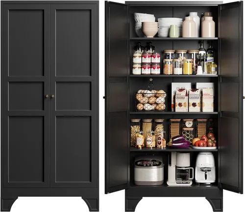 Vista 25 de Yizosh Small Metal Garage Storage Cabinet,Kitchen Pantry Storage Cabinet Negro