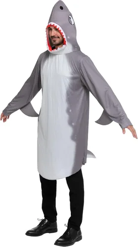 Vista 6 de Spooktacular Creations Disfraz de tiburón para hombre para adultos, fiesta de disfraces de Halloween, trajes de tiburón, fiesta temática