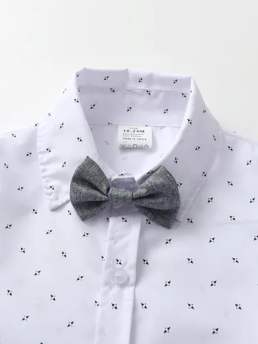 Vista 47 de Conjunto de pantalones para bebé, camisa de manga larga + pantalones + corbatín + tirantes, trajes de caballero para niños pequeños