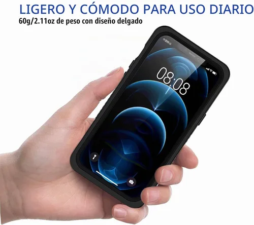 Vista 3 de Lanhiem Funda para iPhone 12, impermeable, a prueba de polvo, a prueba de golpes, con protector de pantalla integrado (no para iPhone 12 Pro), funda
