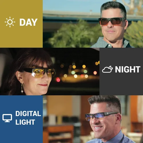 Vista 6 de Eagle Eyes - Juego de gafas 3 en 1 FitOn para el día la noche y las lentes de clip de luz digital