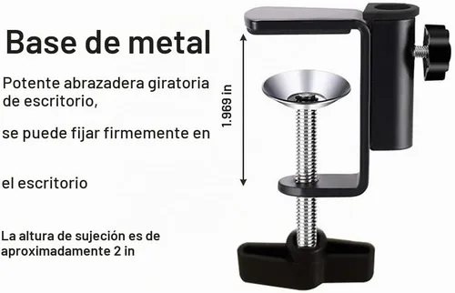 Vista 5 de Soporte de clip de aluminio con abrazadera en C para cámara/monitor, escritorio y soporte de mesa para micrófono/micrófono y tableta (negro)