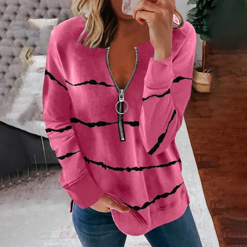 Vista 2 de SNKSDGM Camisetas de gran tamaño para mujer sudaderas de manga larga con cremallera de un cuarto de cuello redondo 2022 sudaderas sueltas