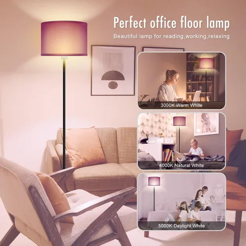 Vista 6 de AUQUEE Floor Lamp, Standing Lamp, Modern Stand Up Lamps with Purple Lampshade, 59" Tall, Foot Switch, Simple Living Room Decor for Kids Room, Girls