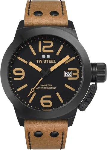 Vista 2 de TW Steel Canteen Leather Unisex Quartz Watch with Black Dial Analogue Display and Brown Leather Strap