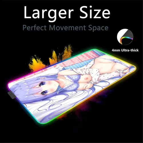 Vista 2 de Alfombrilla de mouse grande para videojuegos con diseño de anime y animé para niña, con pechos sexys, para videojuegos, retroiluminación LED, XXL